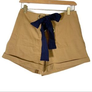 Lush S lace up bow camel tan shorts high rise